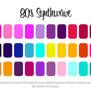 Paleta de colores Synthwave de los 80 para Procreate: 30 colores neón (códigos HEX)
