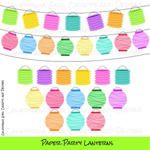 Paper Party Lanterns Clipart Set - Instant Digital Download