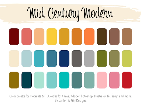 Mid Century Modern Color Palette for Procreate and HEX Codes for