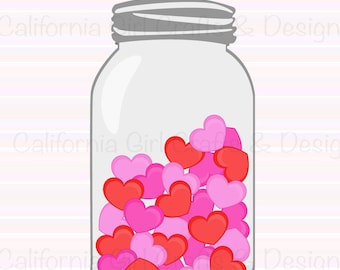 Valentine Hearts Mason Jar Clip Art – 10 inch PNG (Digital Download)