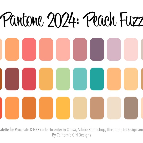 Pantone 2024: Peach Fuzz Color Palette for PROCREATE (and HEX Codes For Use in Canva and Adobe Creative Suite - 30 Colors Included)
