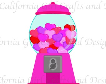 Valentine Hearts Gumball Machine Clipart - Singles Pack Instant Download