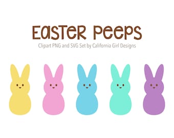 Easter Peeps Clipart Set - Basic PNG und SVG Candy Marshmallow Bunnies, Instant Digital Download