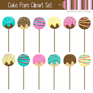 Cake Pops Clipart Set - Chocolate and Vanilla - Chocolate, Vanilla, Strawberry Pink and Aqua - Desserts, Sprinkles, Cake, Lollipops