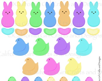 Easter Sweets Candy Clipart - Instant Digital Download - Original Clip Art - Marshmallow Bunnies and Chicks, Jellybeans and Robin&#39;s Eggs