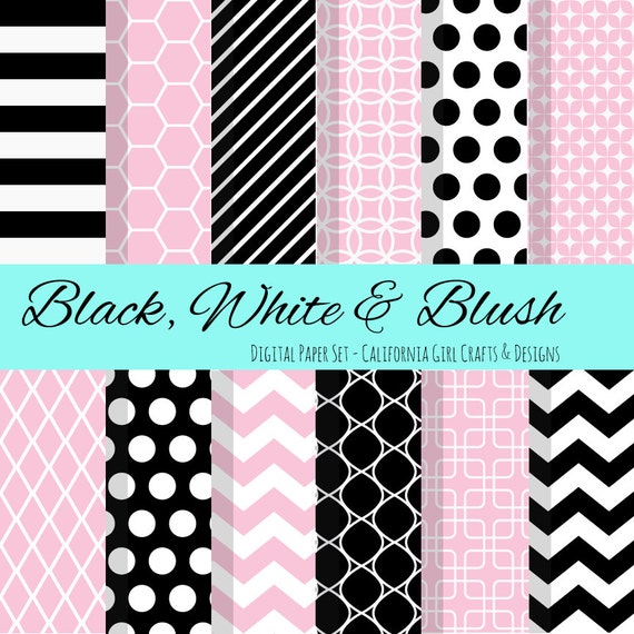 Schwarz Weiss Und Blush Gemusterte Hintergrunde Digital Etsy