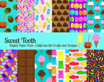 Candy Digital Paper Pack – Sweet Treats, Scrapbook Patterns (Digital Download)