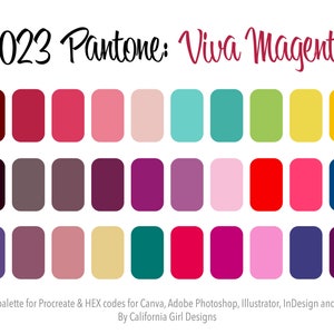 Pantone 2023: Viva Magenta Color Palette for Procreate and HEX Codes for Canva and Adobe Creative Suite - 30 Colors Included