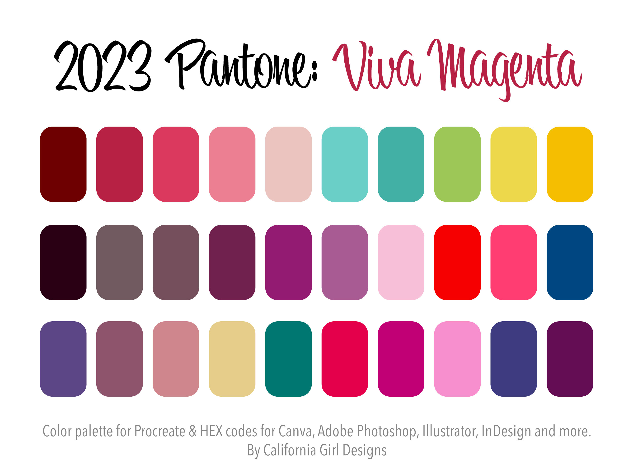 Pantone 2023: Viva Magenta Color Palette for Procreate and HEX Codes for  Canva and Adobe Creative Suite 30 Colors Included -  Canada