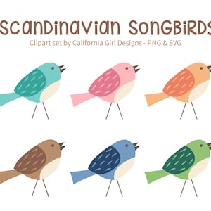 Scandinavian Songbirds Clipart Set - SVG and PNG, Clipart Basics Collection - Boho Folk Birds, Instant Digital Download