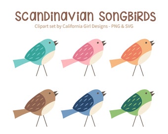 Scandinavian Songbirds Clipart – Boho Folk Bird Graphics (SVG & PNG)