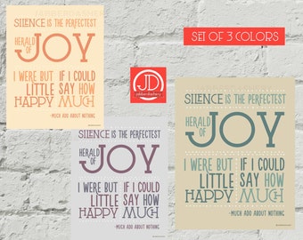 Perfectest Herald of Joy, I were but little happy if I could say how much Typography 11x14 Love Wedding Valentine Anniversary Shakespeare