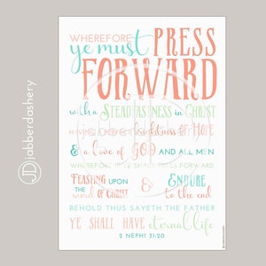 Press Forward Saints Peach Color Four Sizes Typography 2016 LDS Mutual Theme Poster Binder Covers Mormon Art Subway