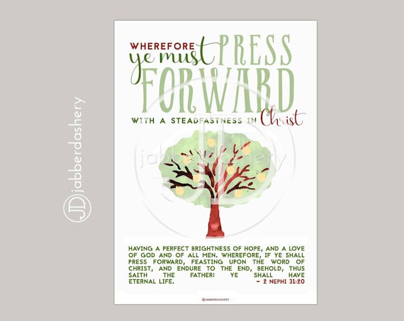Press Forward Saints Tree Typography 4 Sizes 2016 LDS Mutual Theme Poster  Binder Covers Mormon Art Scripture Nephi 