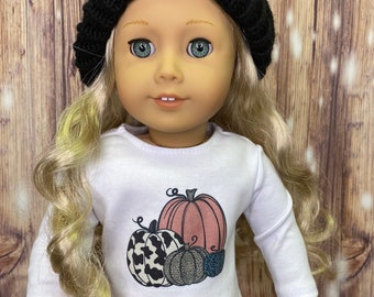 Fall Pumpkin Graphic Doll Shirt made for 18 inch American Girl Dolls