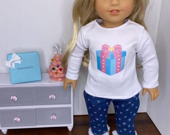 18 Inch Doll Christmas Shirt, Pink Bow Gift, handmade for American Girl Doll