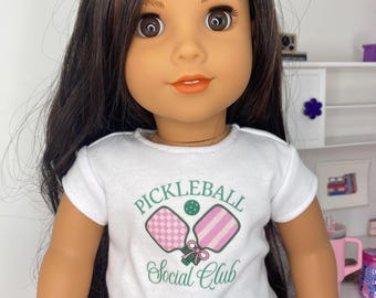 18 Inch Doll Shirt: Preppy Pickleball Club Graphic Tee, Fits American Girl Dolls