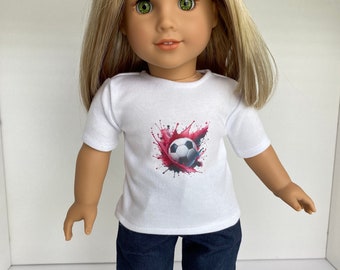 Soccer Doll Shirt: Pink Watercolor Design - Fits 18 inch American Girl Doll