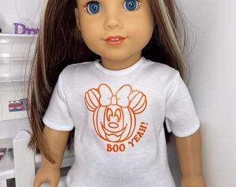 18 Inch Doll Shirt: Vintage Mouse Face, Orange Bow, Pumpkin, Fits American Girl
