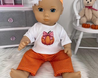 Pumpkin Coquette Bow Doll Shirt: Fits 13" Bitty Baby Splash or Galoob