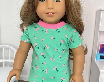 18 inch Doll Pajamas, Coquette Bow with Cherries, Shirt and Shorts, made to fit  American Girl Doll