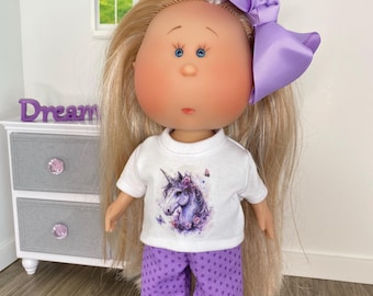 Purple Unicorn, Doll Shirt and Pants, Fits Mia Nines D'Onil 12 inch