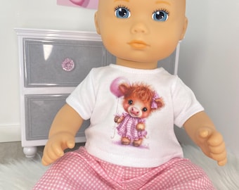 13 Inch Doll Clothes, Highland Cow Shirt, Pink Gingham Pants