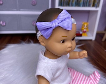 8 Inch Doll Headband: Purple Bow, Fits Little Bitty American Girl Doll