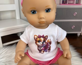 13 Inch Doll Shirt: Corgi Dog Graphic Tee for Bitty Baby Splash