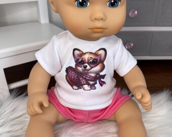 Corgi Dog Shirt for 13" Bitty Baby Splash Doll: Valentine's Day Outfit