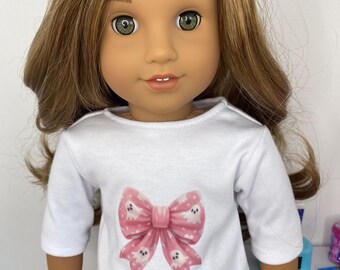 Halloween Doll Shirt: Pink Coquette Ghost Bow - Fits American Girl 18 inch