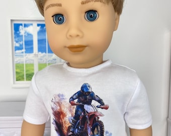 18 Inch Doll Shirt, Dirt Bike Watercolor Graphic Tee, American Boy Doll Fit