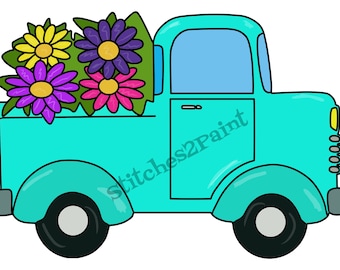 Vintage Truck with Flowers Door Hanger Template: SVG, PDF (Digital Download)