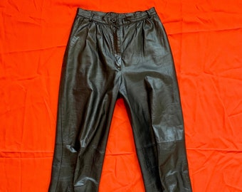 60s high waisted leather motorcyle pants - womens moto trouser small