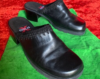 90s black leather mules US size 5.5 6