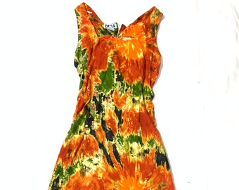 90s tropical tie die cotton sheath dress - boho midi sun dress - medium