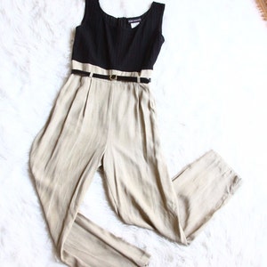 90s jumpsuit beige and black minimalist romper skinny leg trousers onesie overalls medium size 6 image 2