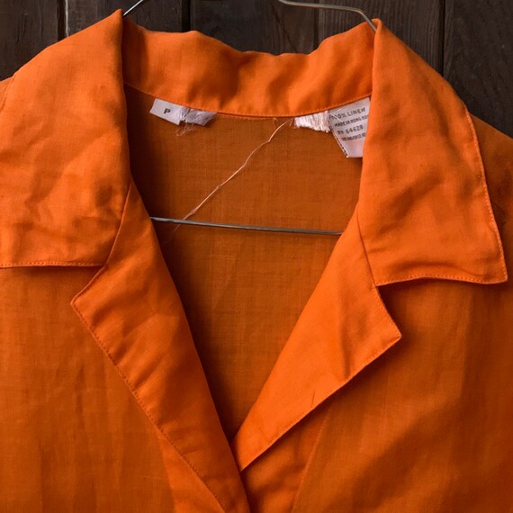 70s orange linen collared button up shirt - medium - image 9