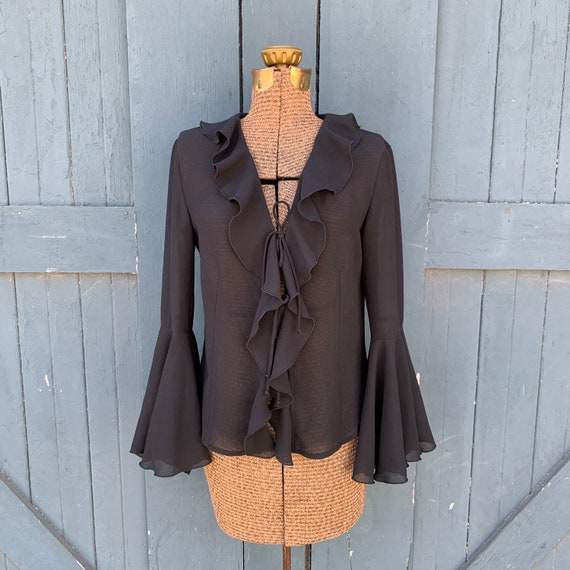 vintage black bell sleeve blouse - witchy long sle