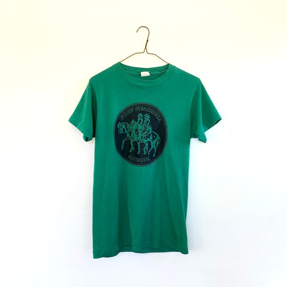 80s green graphic tee - cowboy and indian western… - image 5