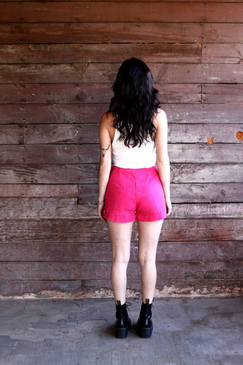 hot pink hot pants roller disco cotton vintage shorts high waisted denim shorts medium