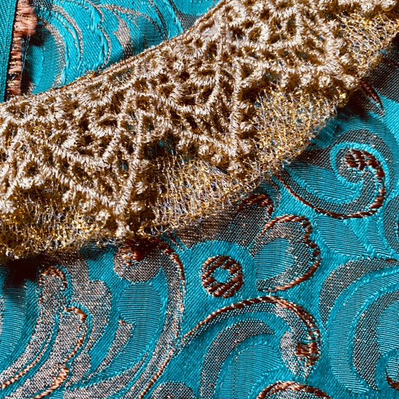 60s turquoise and gold silk brocade dress - vinta… - image 9