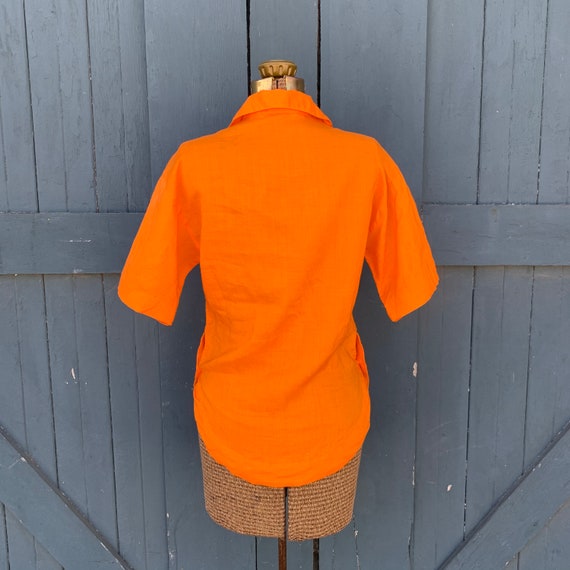 70s orange linen collared button up shirt - medium - image 7