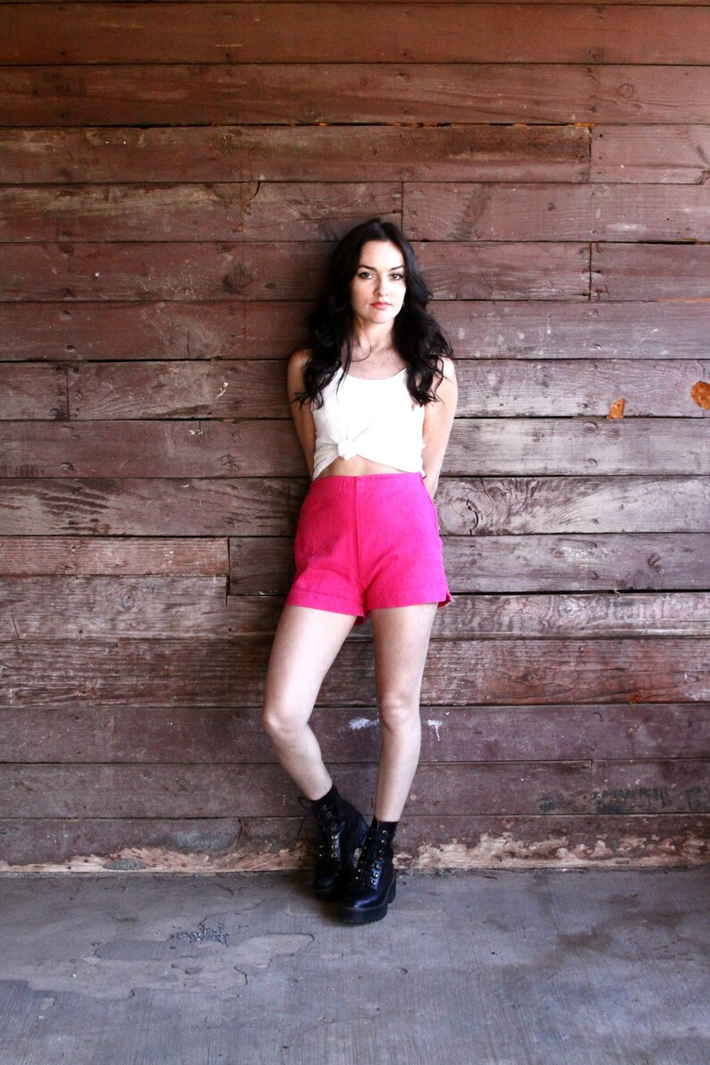 hot pink hot pants roller disco cotton vintage shorts high waisted denim shorts medium
