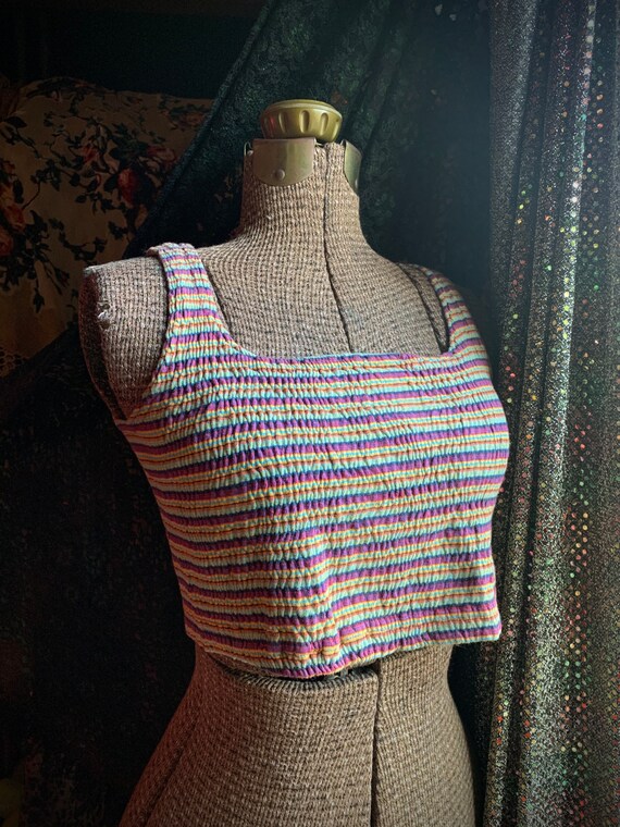 90s crop top - hippie ruched striped tank top med… - image 3