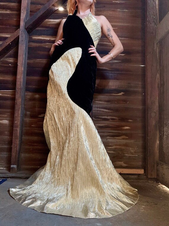 80s avant garde formal gown - velvet lame goth gla