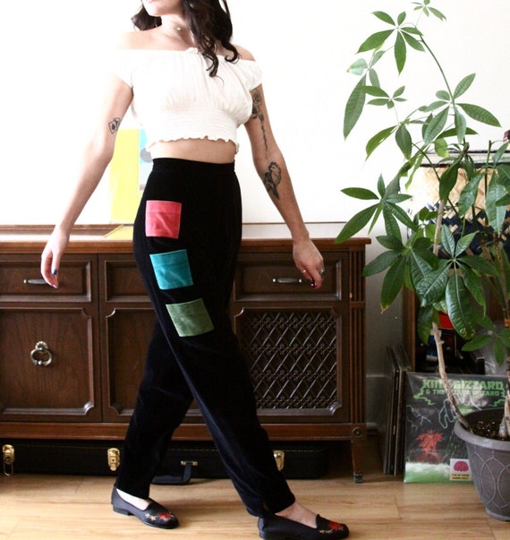 womens vintage trousers - 80s high waisted colorb… - image 2