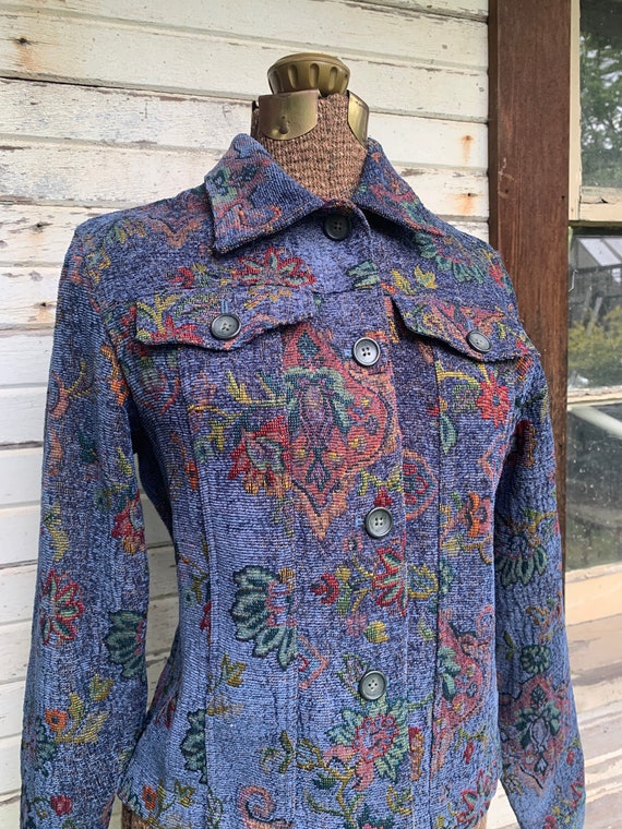 90s paisley tapestry jacket - country boho floral… - image 2