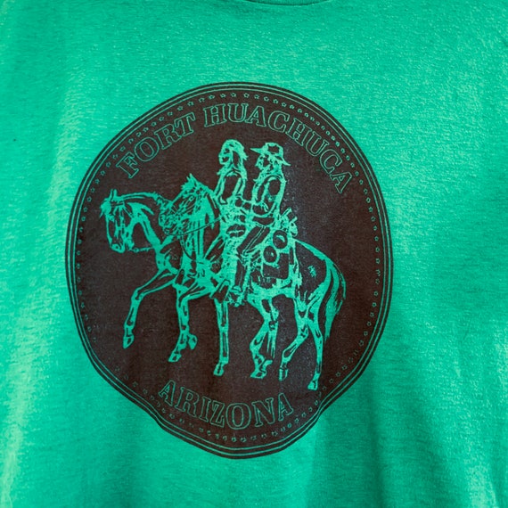 80s green graphic tee - cowboy and indian western… - image 8