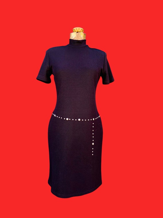 80s does 60s mod body con studded black dress - mo